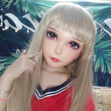 (Mei)Crossdress Sweet Girl Resin Half Head Female Cartoon Character Kigurumi Mask With BJD Eyes Cosplay Anime Role Lolita Doll Mask